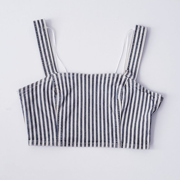 ZARA Denim Striped Crop Top - Picture 3 of 8